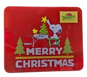 Whitman's Sampler Snoopy Red Merry Christmas Storage Container Peanuts Tin